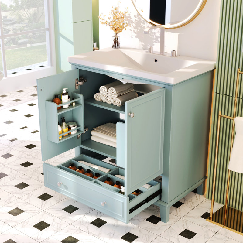 Wildon Home® Apsford Solid Wood+MDF Freestanding Bathroom Cabinet,30" Bathroom Vanity with Sink ...